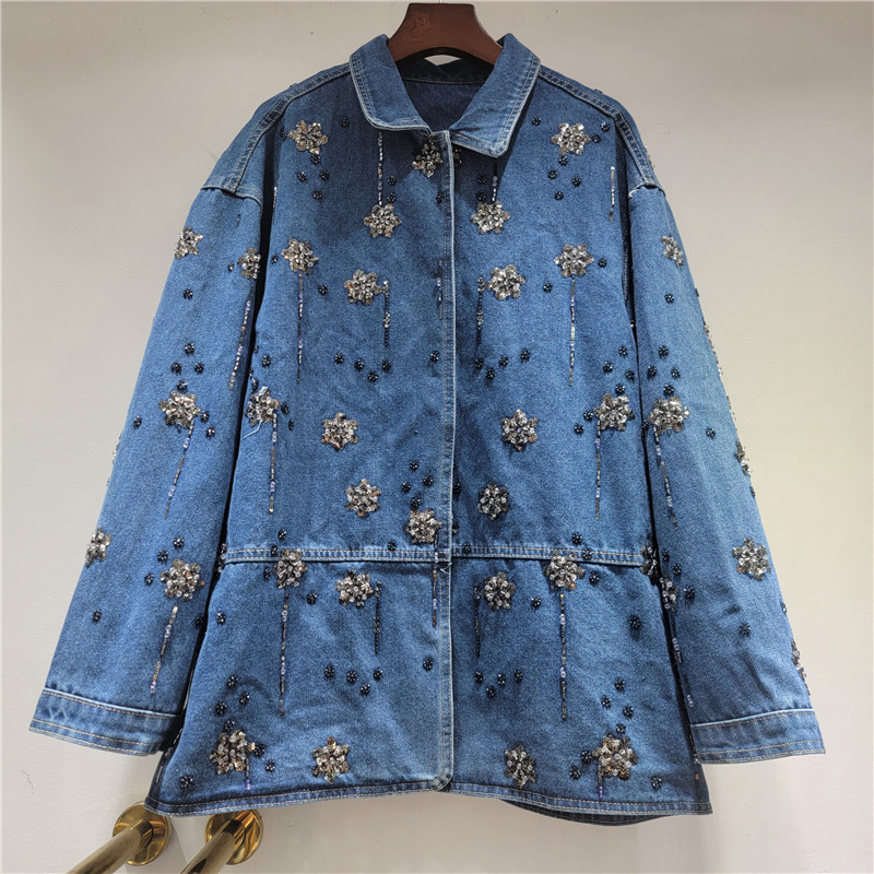 Embroidery Flower Pattern - Jaket Denim Kerah Polo Bordir Bunga