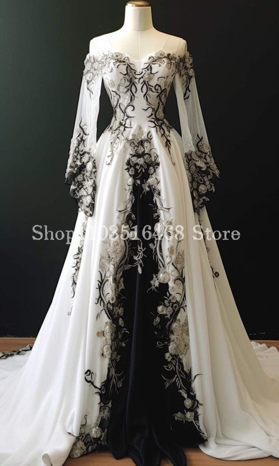 Embroidery Flower Pattern - Gaun pernikahan bordir bunga fantasi gaun