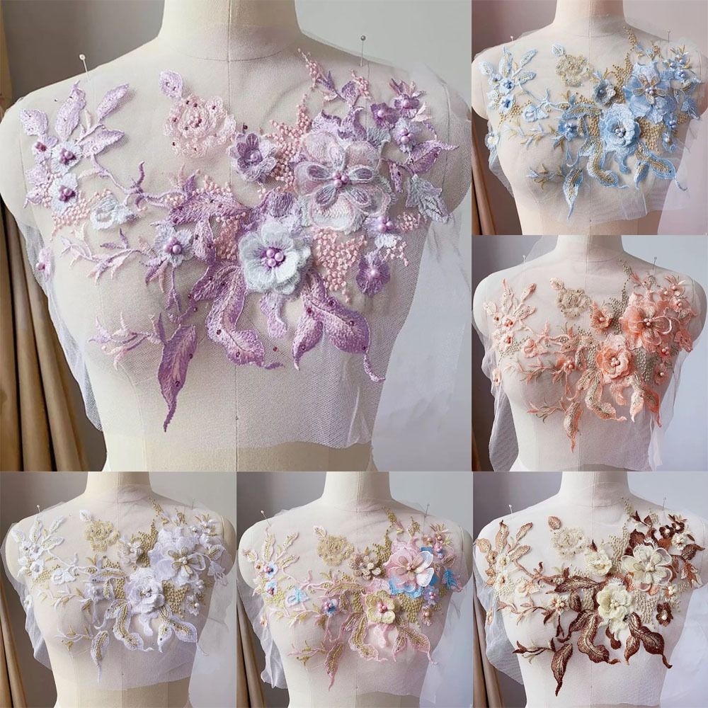 Embroidery Flower Pattern - Kain Renda Manik-manik Bunga 3D Bordiran