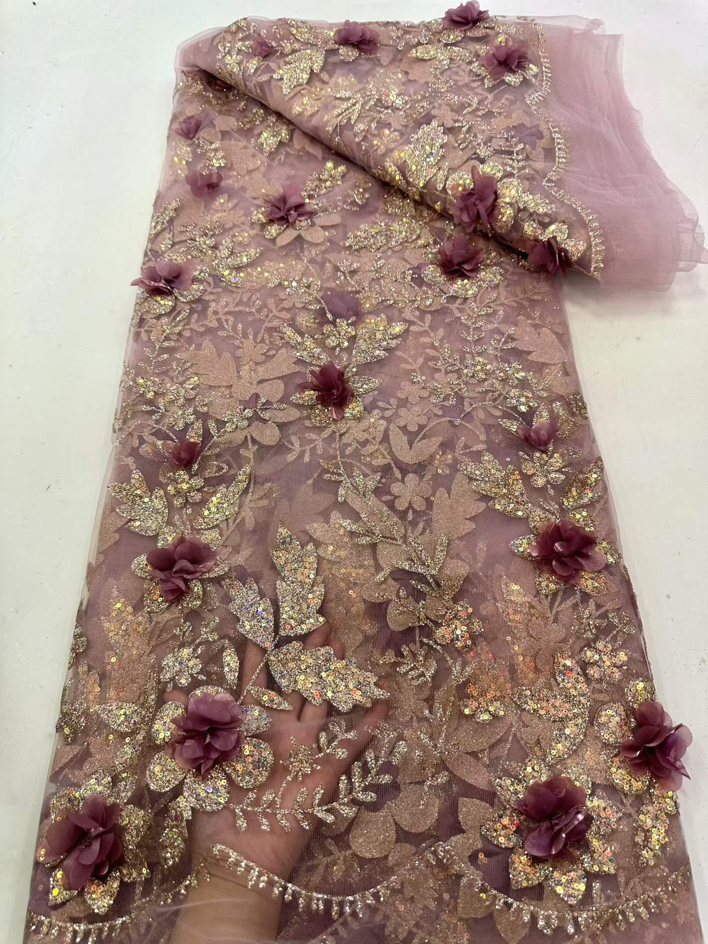 Embroidery Flower Pattern - Kain Brokat Afrika Bordir Payet Kain