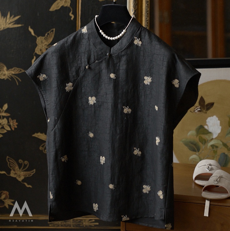Embroidery Flower Pattern - Atasan Wanita Gaya Kasual Baru, Bahan