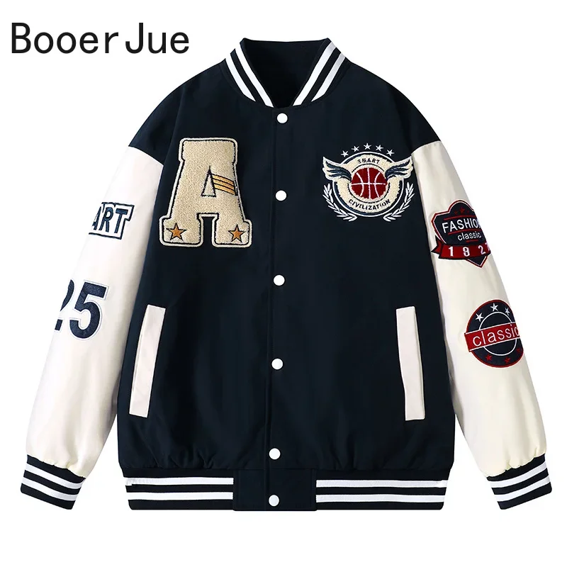 Embroidery Letter N - Jaket Bomber bisbol Pria Wanita, jaket