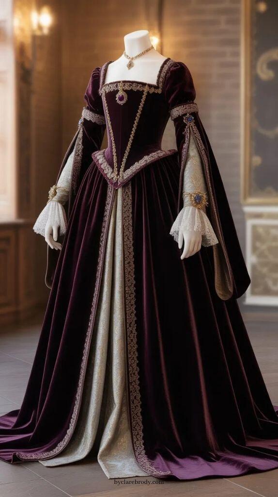 Embroidery Garments - Gaun Prom Ungu Duchess Vintage Kostum