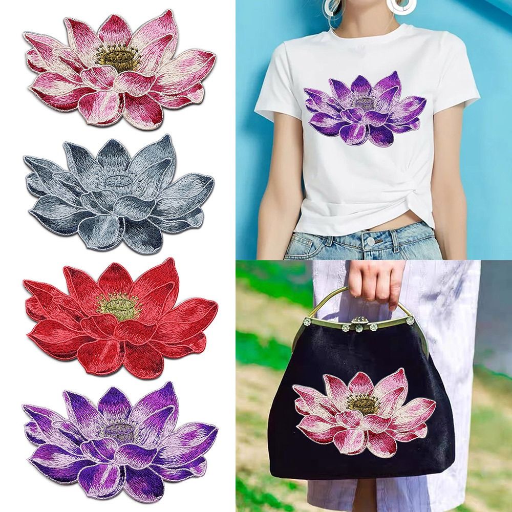 Embroidery Flower Pattern - Patch bunga Lotus lembut Aksesori gaun