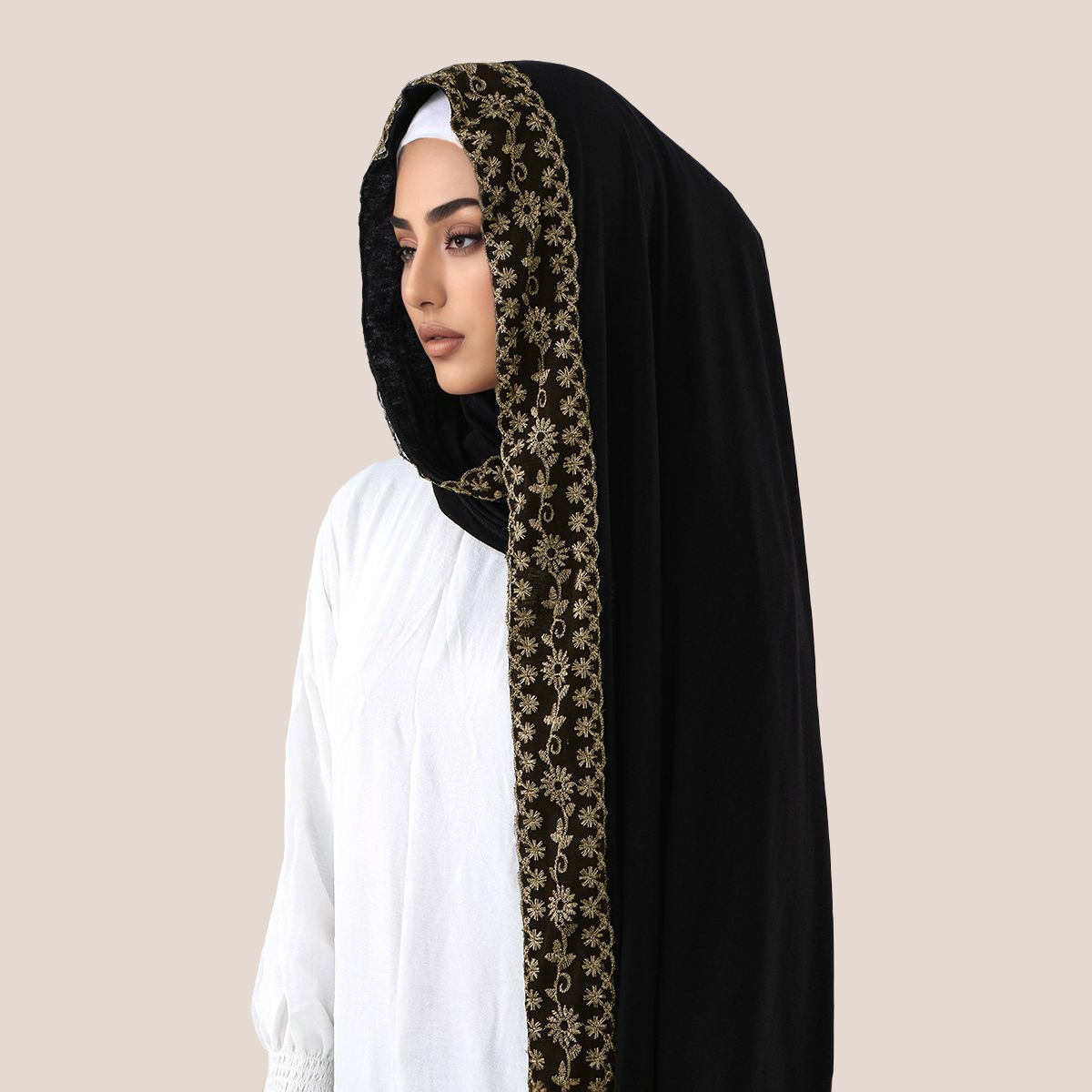 Hijab Muslim Jersey Katun Bord - Embroidery Fashion ulasan dan harga