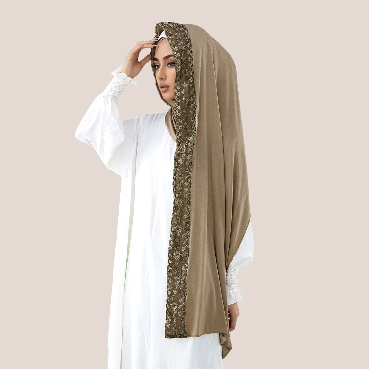 Hijab Muslim Jersey Katun Bord - Embroidery Fashion ulasan dan harga