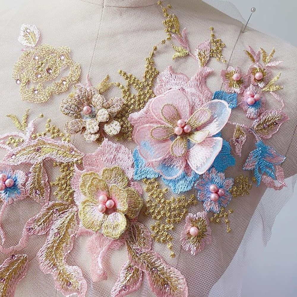 Kain Renda Manik-manik Bunga 3 - Embroidery Flower Pattern ulasan dan harga