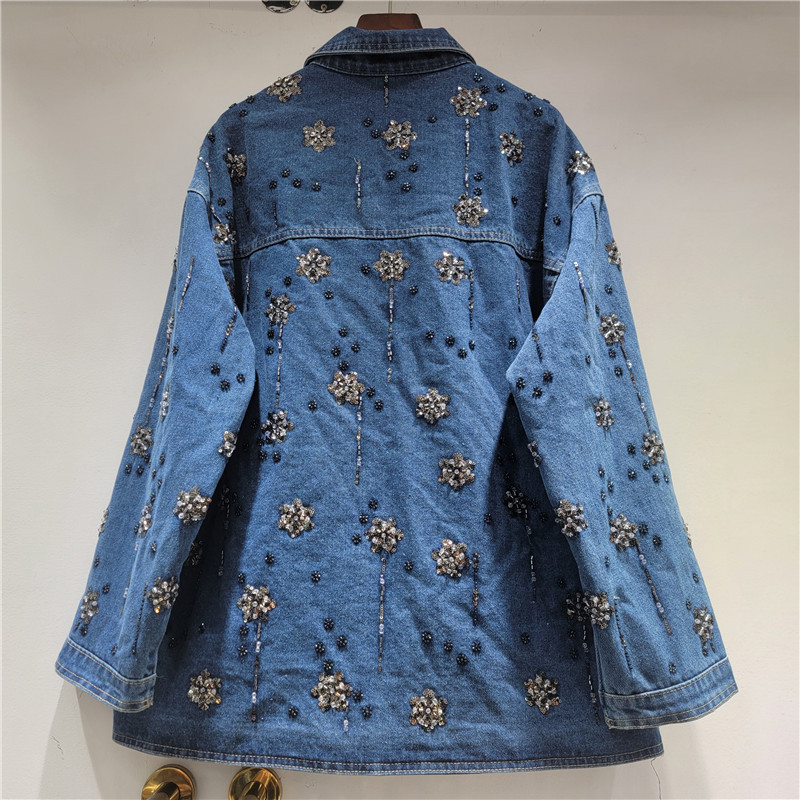 Jaket Denim Kerah Polo Bordir  - Embroidery Flower Pattern ulasan dan harga