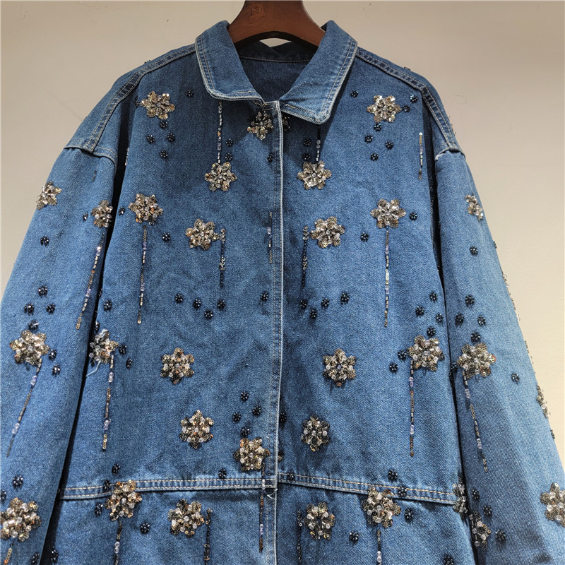 Jaket Denim Kerah Polo Bordir  - Embroidery Flower Pattern ulasan dan harga