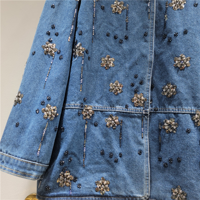 Jaket Denim Kerah Polo Bordir  - Embroidery Flower Pattern ulasan dan harga