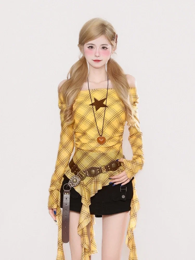 Kaos Vintage Y2K Plaid Slash N - Embroidery Fashion ulasan dan harga
