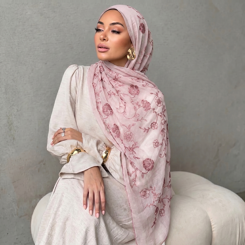 Hijab Muslim Bordir Bunga, Ker - Embroidery Fashion ulasan dan harga