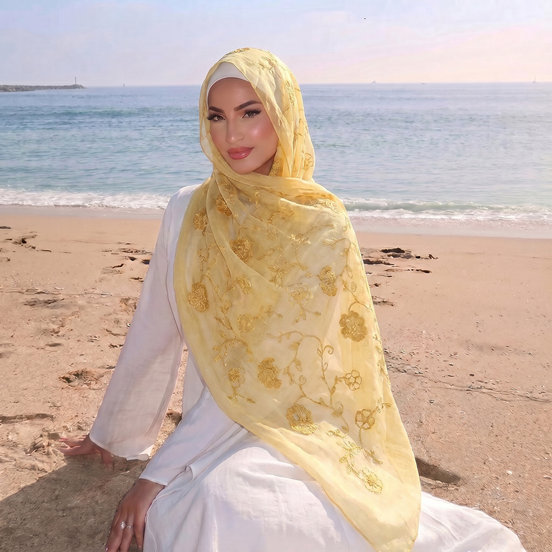 Hijab Muslim Bordir Bunga, Ker - Embroidery Fashion ulasan dan harga