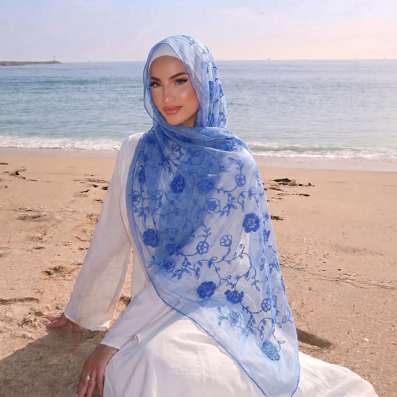 Hijab Muslim Bordir Bunga, Ker - Embroidery Fashion ulasan dan harga