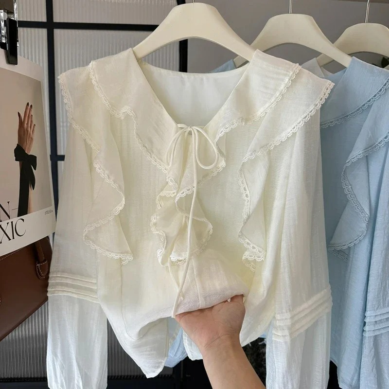 Blus Lengan Panjang Chic Kerah - Embroidery Fashion ulasan dan harga
