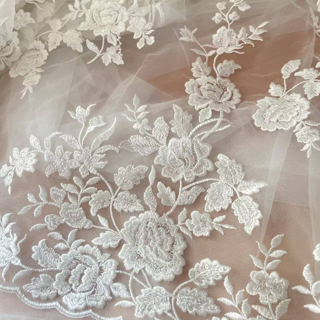 Kain Renda Bordir Prancis, Bun - Embroidery Flower Pattern ulasan dan harga