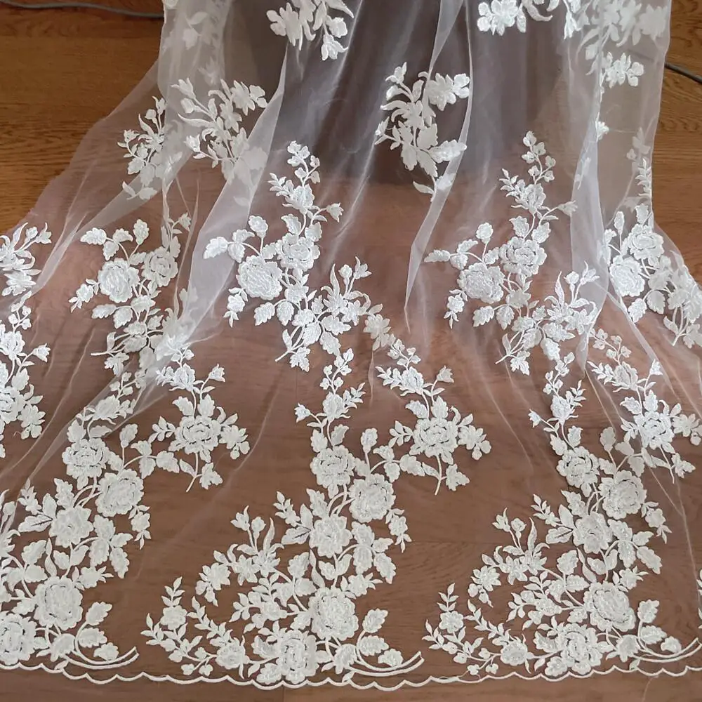 Kain Renda Bordir Prancis, Bun - Embroidery Flower Pattern ulasan dan harga